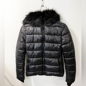 ZARA Women Puffer jacket with Fur Hoodie